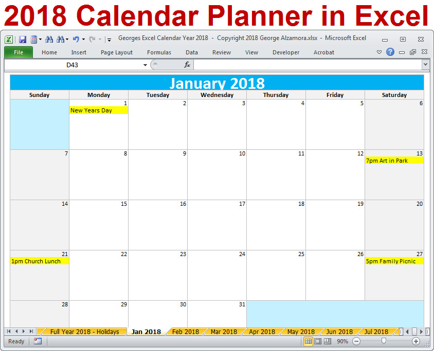 Monthly Schedule Template Excel 2018 Excel Calendar Year Template Printable Monthly