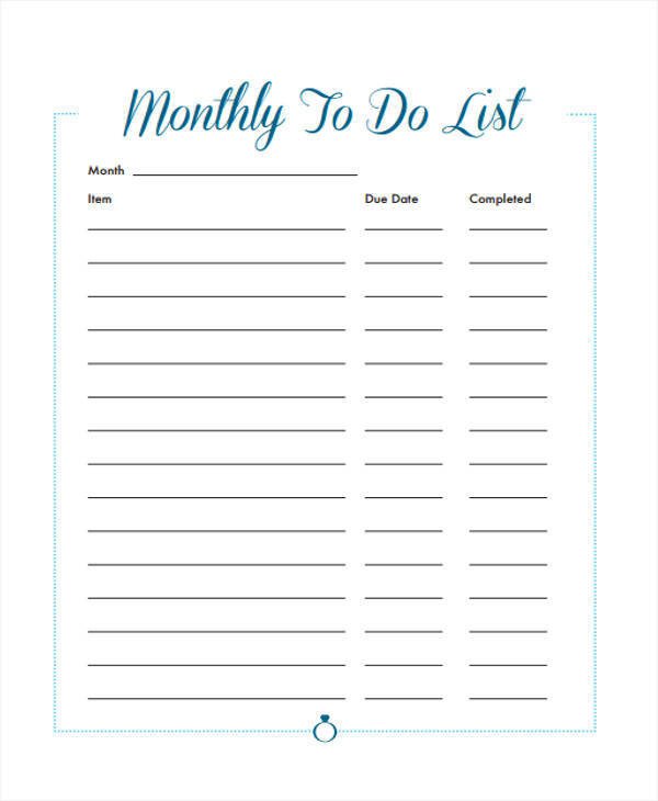 Monthly to Do List Template 13 Monthly List Sample Free Sample Example format