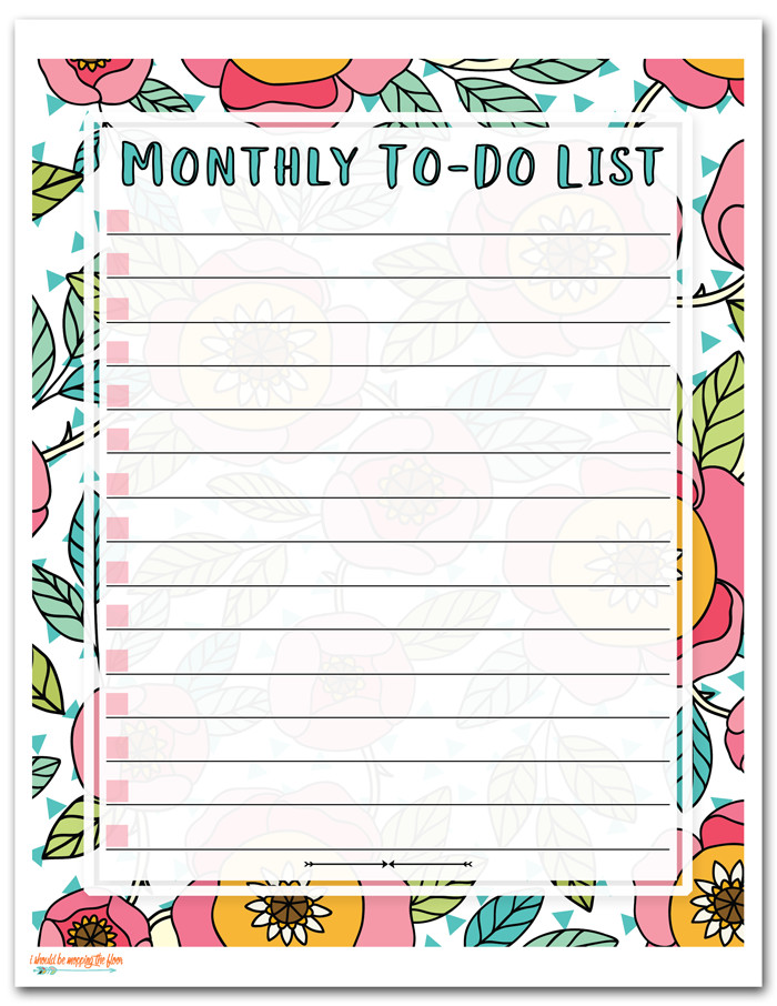 Monthly to Do List Template I Should Be Mopping the Floor Free Printable to Do List