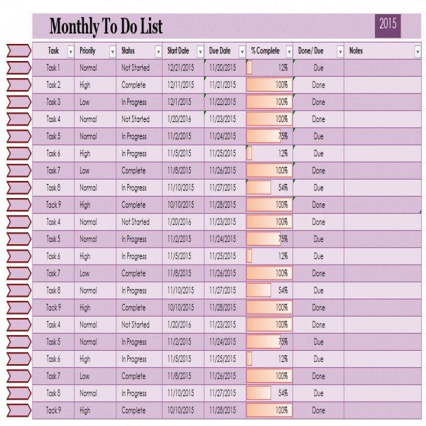 Monthly to Do List Template Monthly Task List Template
