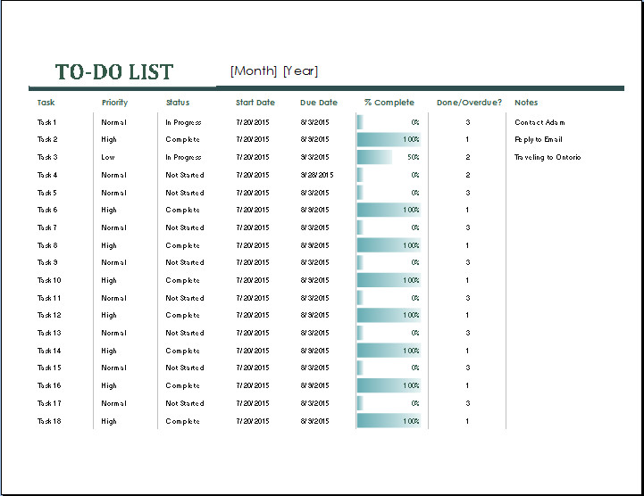 Monthly to Do List Template Ms Excel Monthly Task List Template