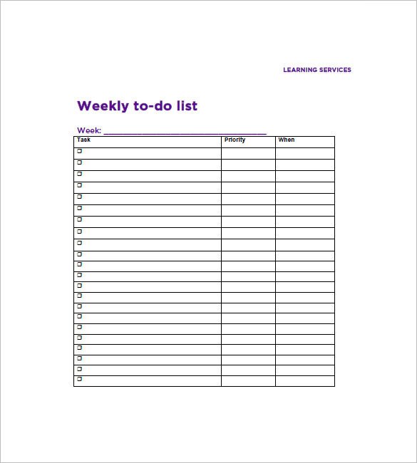 Monthly to Do List Template Weekly to Do List Template 6 Free Word Excel Pdf