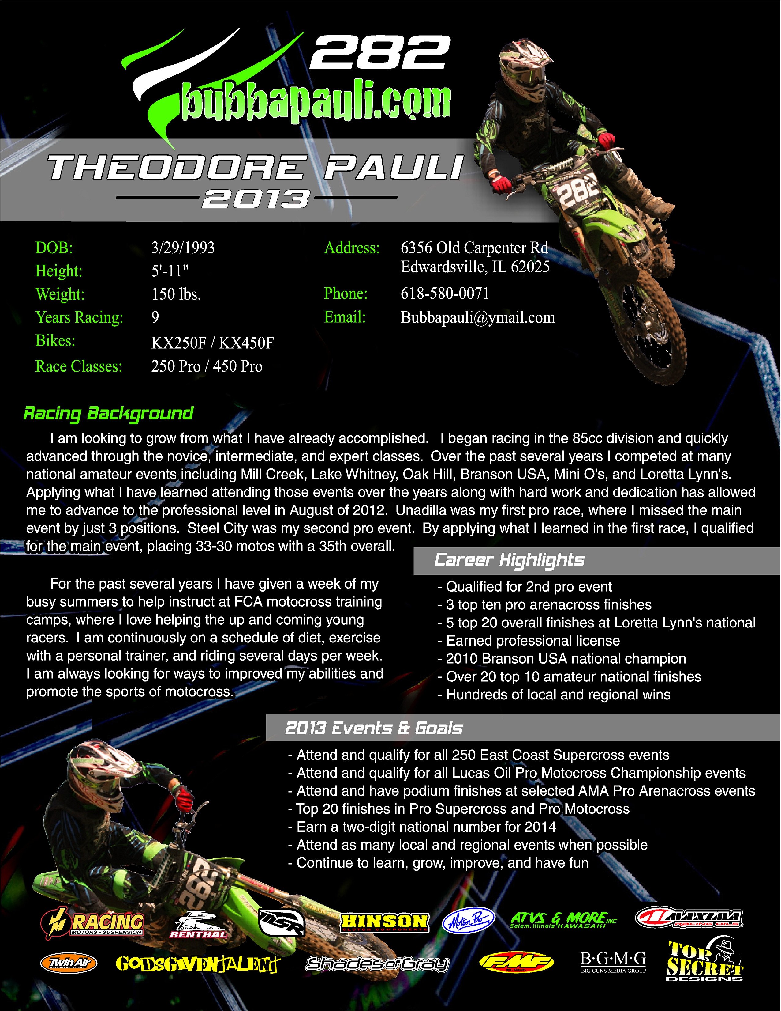 Motocross Sponsorship Resume Template Sponsor Bubba Pauli Resume