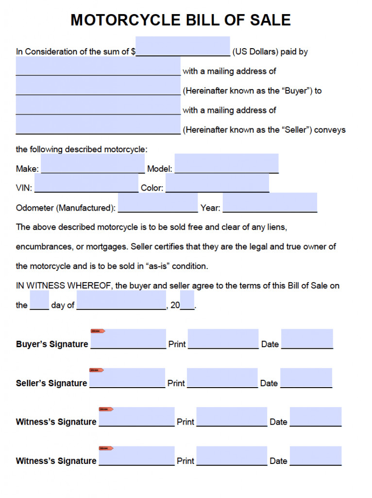 Motorcycle Bill Of Sale Free Motorcycle Bill Of Sale form Pdf