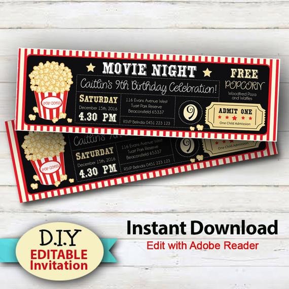 Movie Ticket Invitation Template Editable Instant Download Movie Party Invitations Boy or