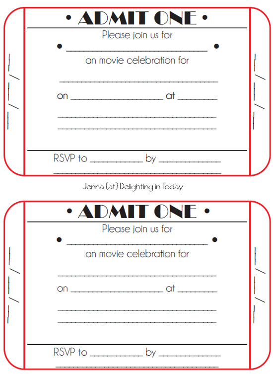 Movie Ticket Invitation Template Movie Ticket Birthday Invitations Free Printable