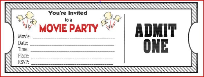 Movie Ticket Invitation Template Movie Ticket Birthday Invitations Ideas – Bagvania Free