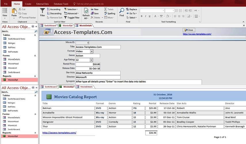 Ms Access Database Template Access Video and Movie Rentals System Management Database
