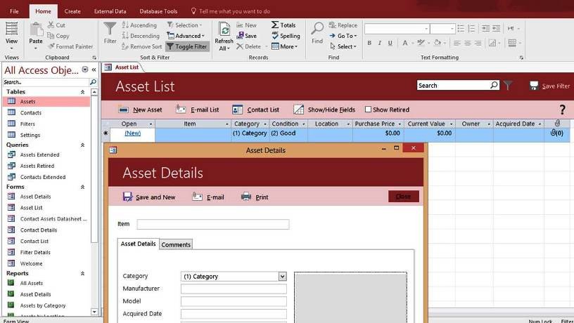 Ms Access Database Template Microsoft Access asset Tracking Management Database