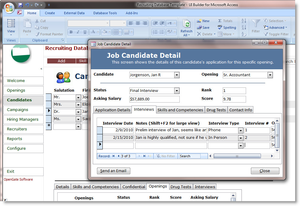 Ms Access Databases Templates Microsoft Access Employee Recruiting Template