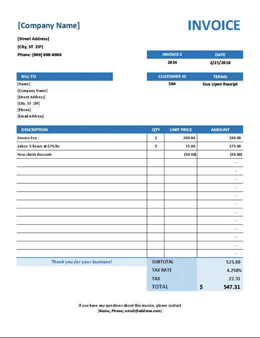 Ms Excel Invoice Template Simple Service Invoice