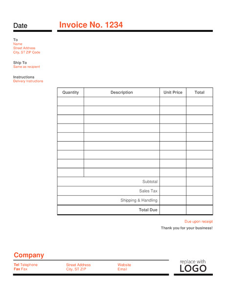 Ms Office Invoice Template Business Invoice Red and Black