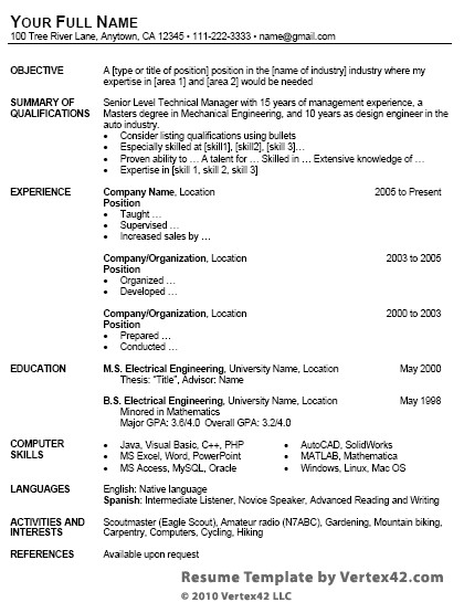 Ms Word Resume Template Download Free Resume Template for Microsoft Word