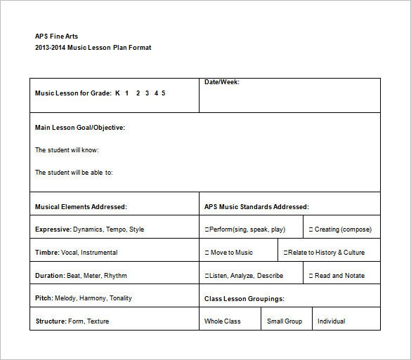 Music Lesson Plan Template Music Lesson Plan Template 7 Free Word Excel Pdf