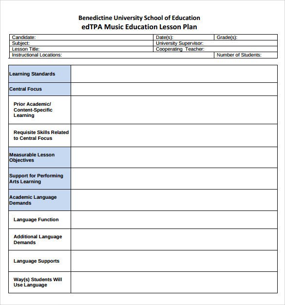 Music Lesson Plan Template Sample Music Lesson Plan 7 Documents In Pdf Psd