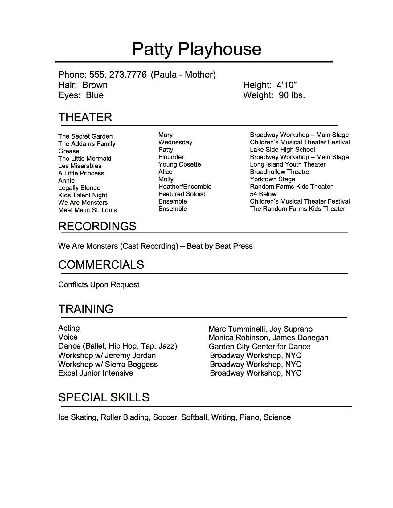 Musical theatre Resume Template the Art Of the Perfect theatrical Resume Broadway Workshop