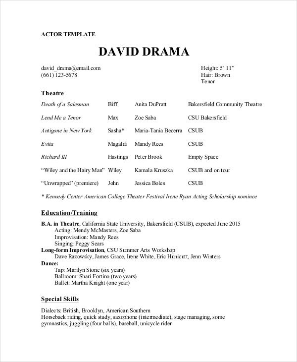 Musical theatre Resume Template the General format and Tips for the theatre Resume Template