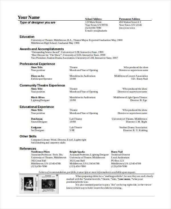 Musical theatre Resume Template the General format and Tips for the theatre Resume Template