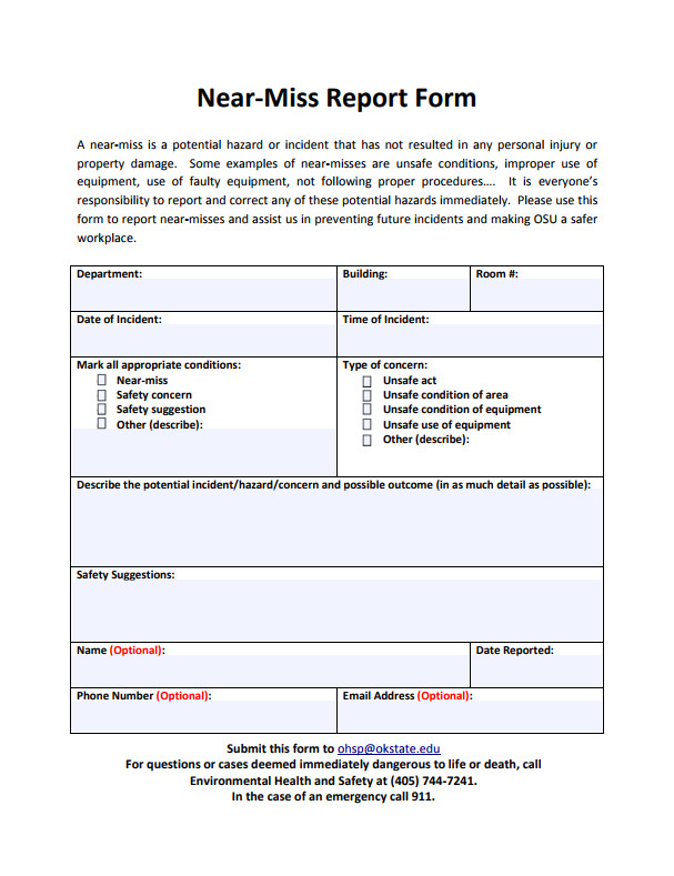Near Miss Reporting Template 6 Near Miss Reporting form Examples You’ll Want to Copy