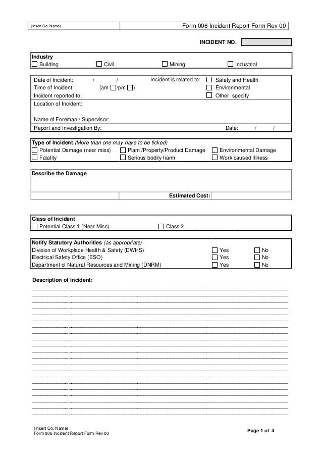 Near Miss Reporting Template form 006 Incident Report form