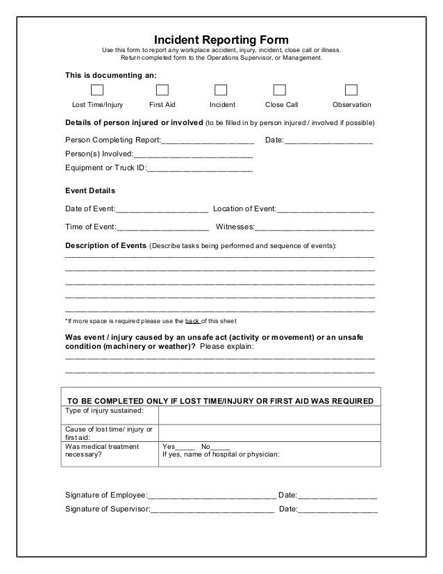Near Miss Reporting Template Incident Reporting form