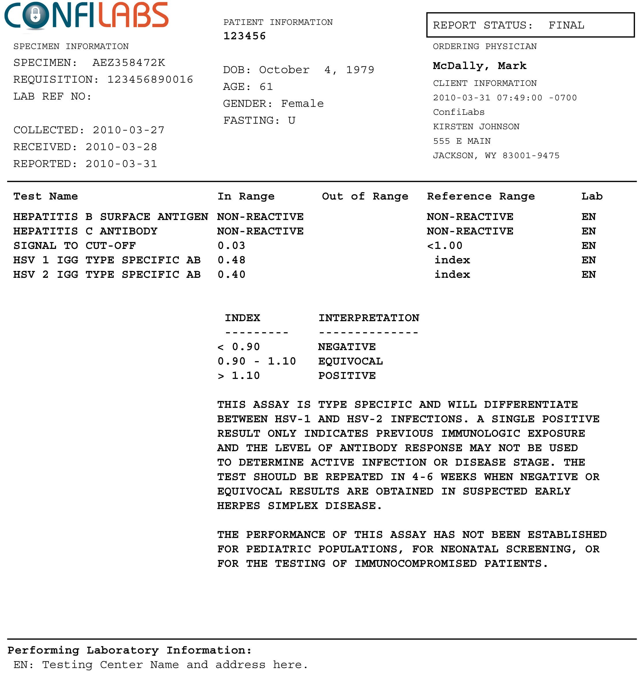 Negative Std Test Results form View Sample Std Test Results