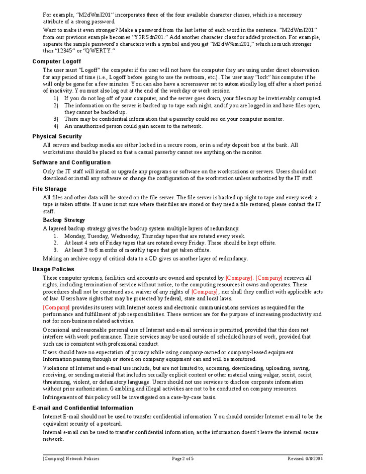 Network Security Policy Template Example Sample Network Security Policy