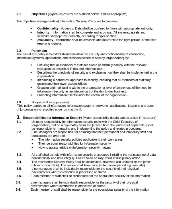 Network Security Policy Template Sample It Security Policy Template 9 Free Documents