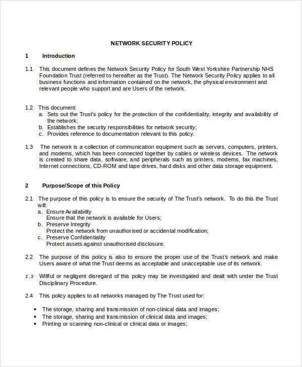 Network Security Policy Template Security Policy Template 7 Free Word Pdf Document