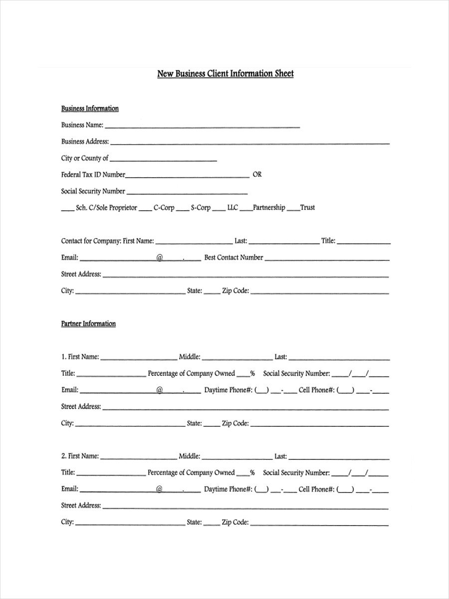 New Client form Template 13 Examples Of Client Information Sheets