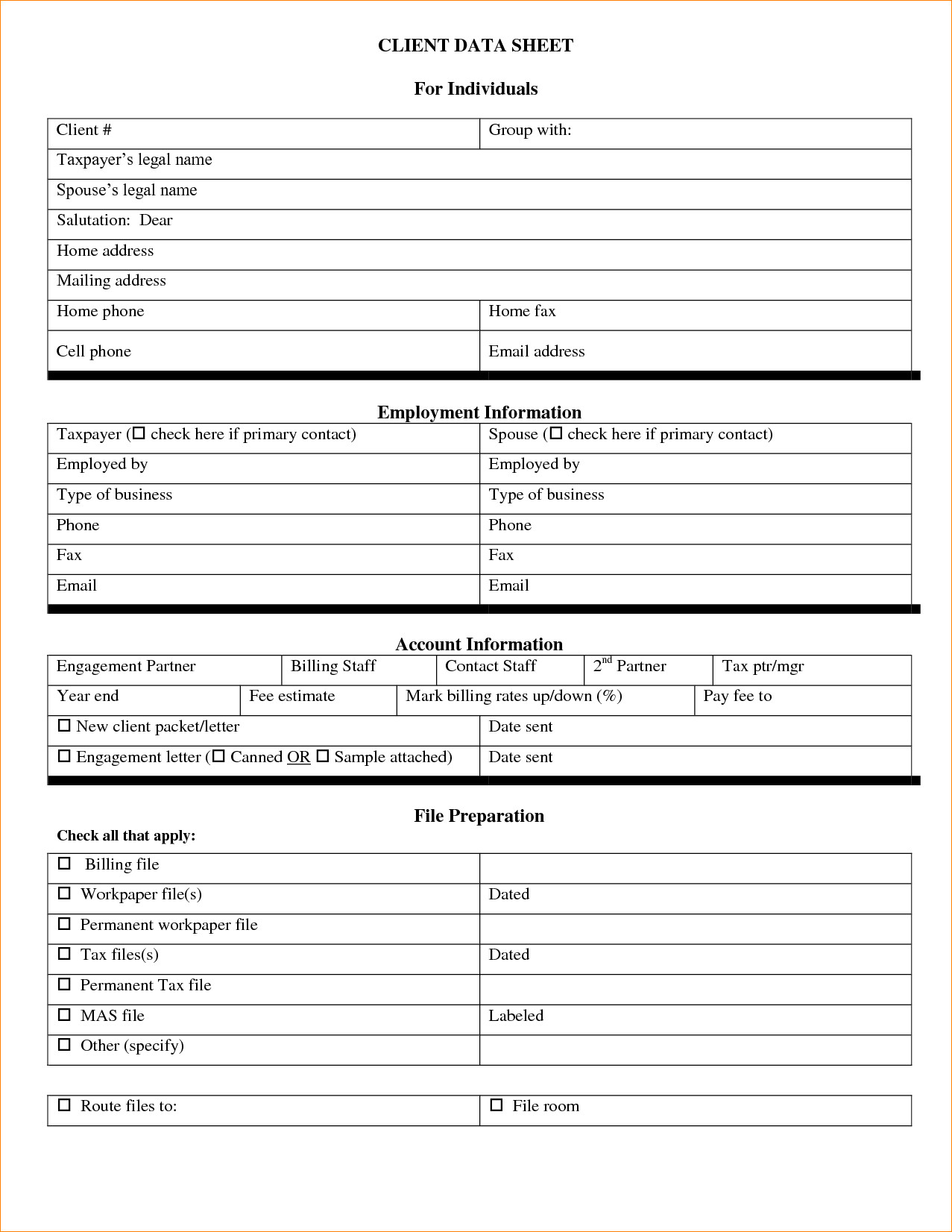 New Client form Template 6 Client Information Sheet Template