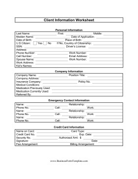 New Client form Template 8 Client Information Sheet Templates Word Excel Pdf formats