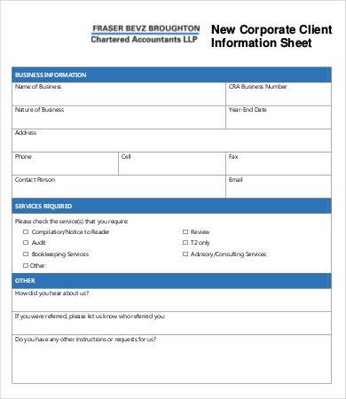 New Client form Template Client Information Sheet Templates 17 Free Word Pdf