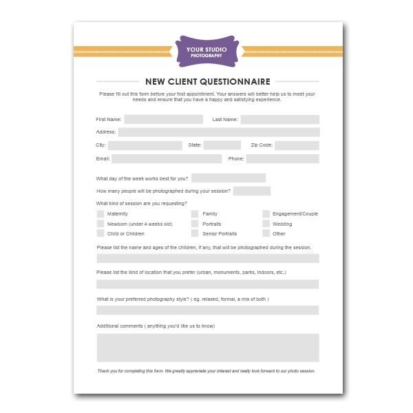 New Client form Template New Client Questionnaire form Template for Graphers