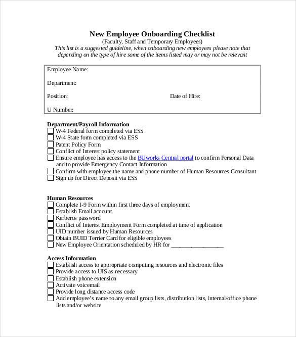 New Employee Checklist Template Excel 11 Boarding Checklist Samples and Templates Pdf Word