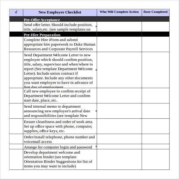 New Employee Checklist Template Excel Excel Checklist Template 6 Free Samples Examples &amp; formats