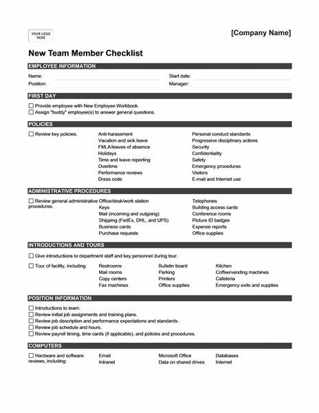 New Employee Checklist Template Excel New Employee orientation Checklist Templates