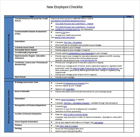New Employee Checklist Template Excel New Hire Checklist Template 18 Free Word Excel Pdf