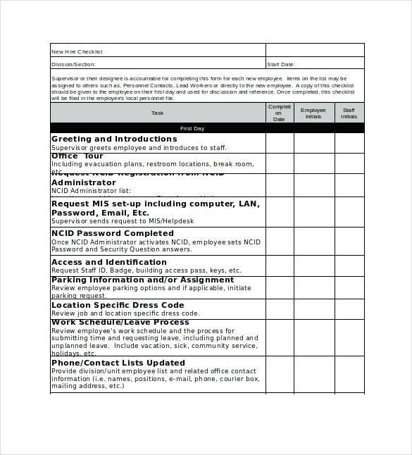 New Employee Onboarding Checklist Template New Employee orientation Checklist Excel Safety Sample
