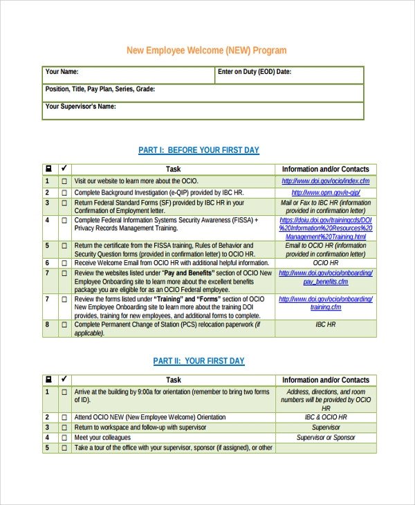 New Employee Onboarding Checklist Template Sample New Employee Checklist 20 Free Documents