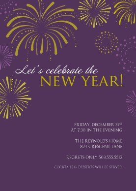 New Year Party Invitation Template Printable Purple Fireworks New Years Party Invitation Template