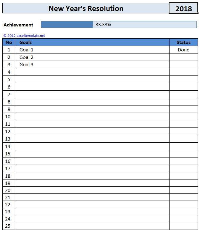 New Years Resolution Template New Year S Resolution Template Free Excel Templates and