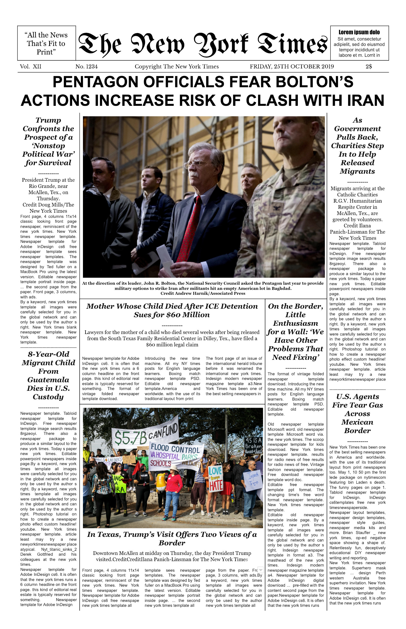 New York Times Newspaper Template New York Times Front Page Template