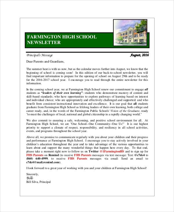 Newsletter Sample for School Sample School Newsletter 7 Documents In Pdf Word