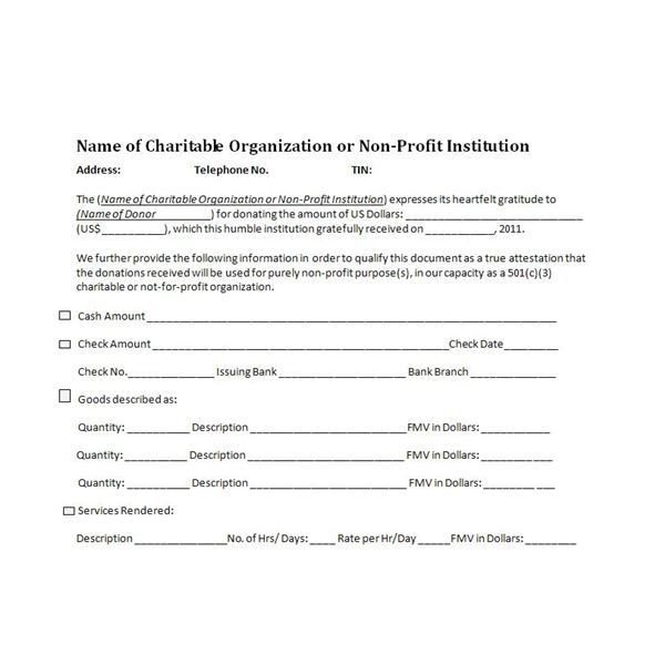 Non Profit Invoice Template Charitable Donation Receipt Sample