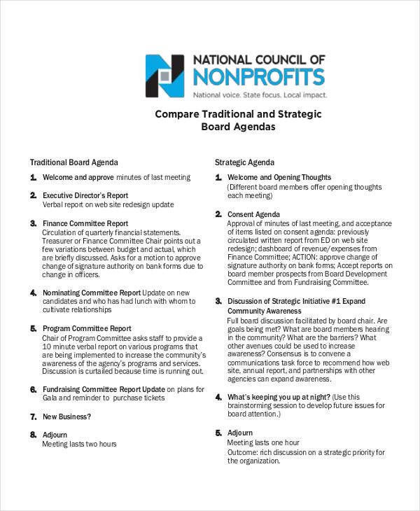 Nonprofit Board Meeting Agenda Template 6 Examples Of Nonprofit Agendas