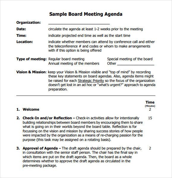 Nonprofit Board Meeting Agenda Template Board Meeting Agenda 11 Free Samples Examples format