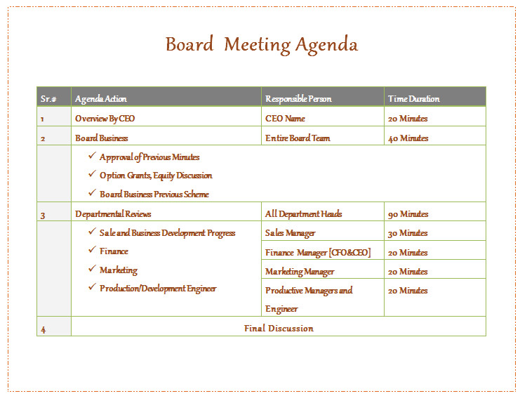 Nonprofit Board Meeting Agenda Template Board Meeting Agenda Template Easy Agendas