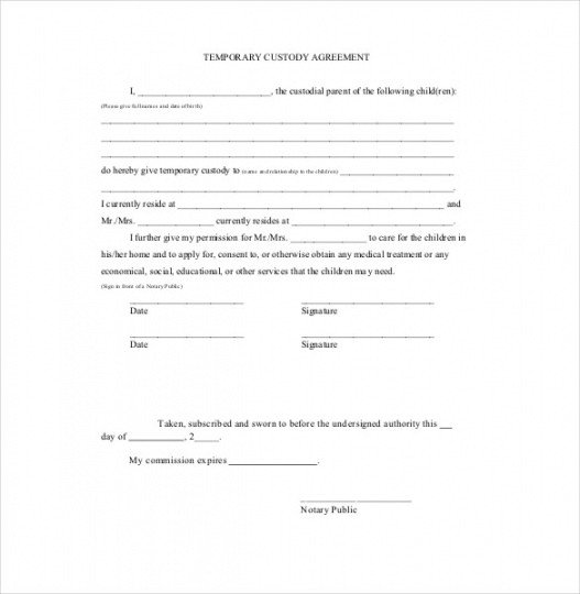 Notarized Custody Agreement Template Notarized Child Custody Agreement Sample