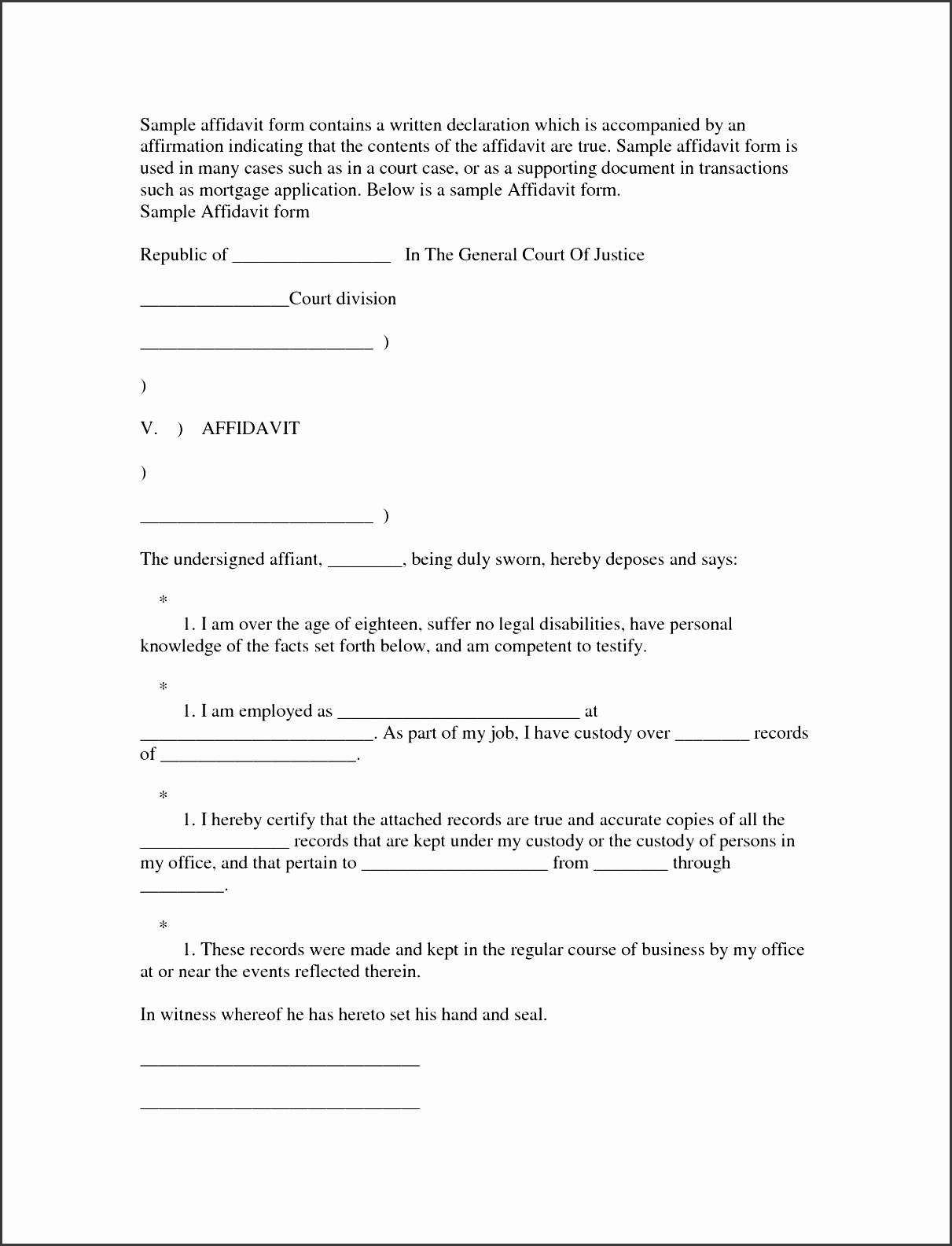 Notarized Letter Template Word 6 Affidavit form Template In Word Sampletemplatess